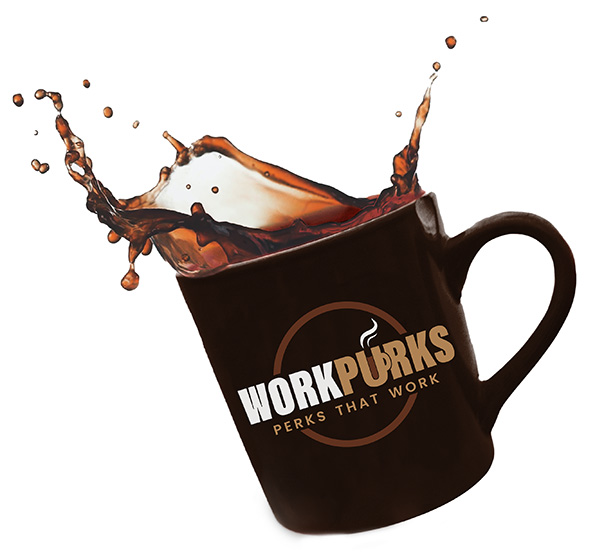 Work Purks logo on a cup of coffee